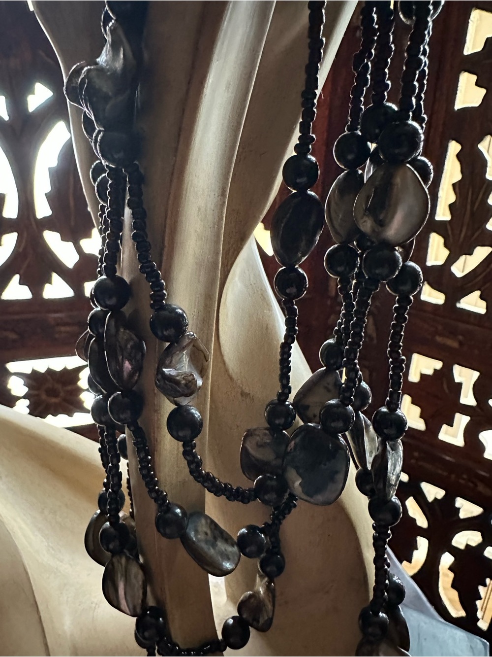 Black Multi-Strand Real Beaded Necklace - Brand Unspecified